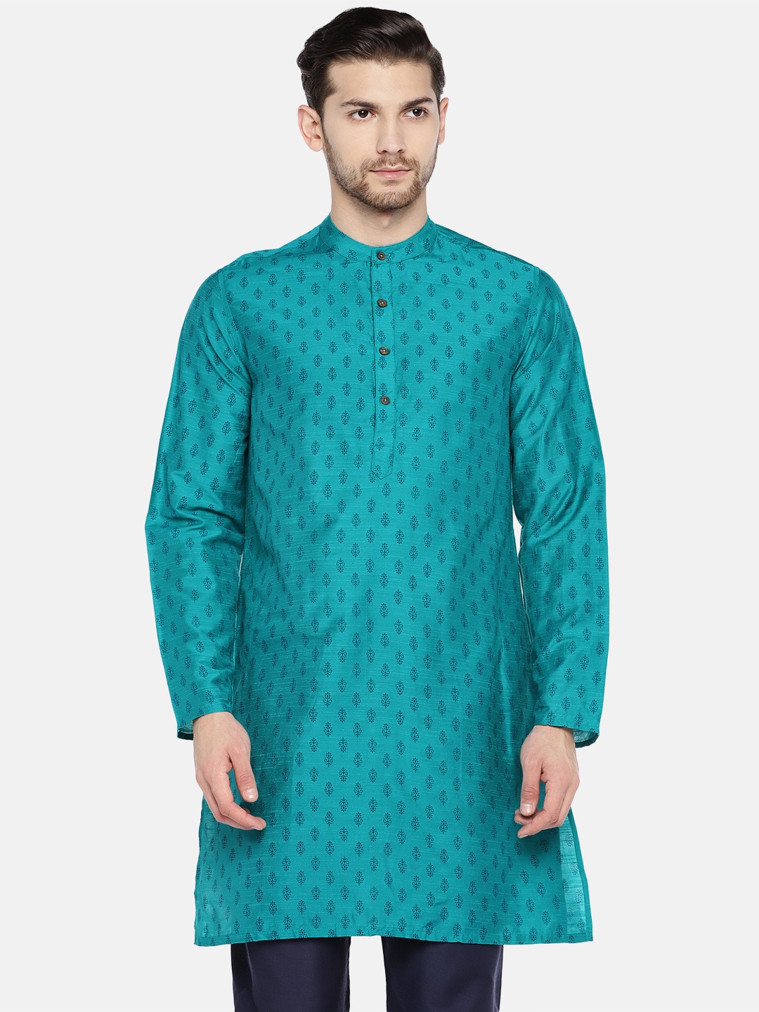 

Ethnicity Men Green Printed Straight Kurta
