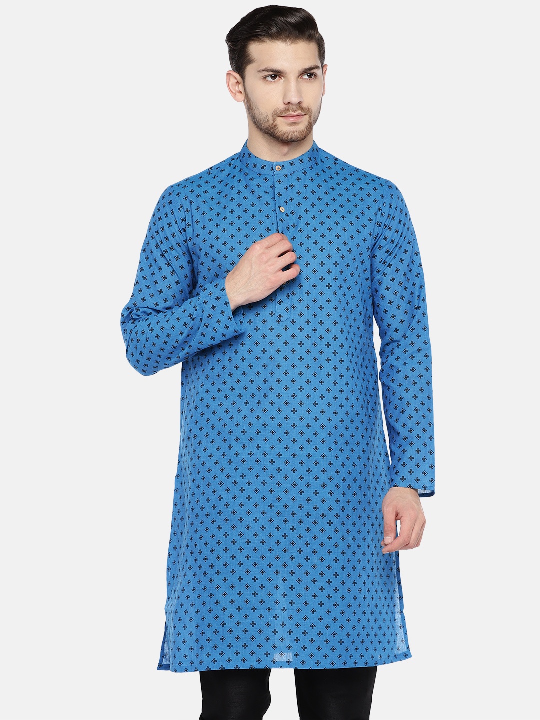 

Ethnicity Men Teal & Blue Printed Straight Kurta