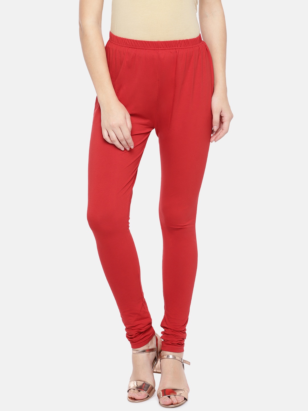 

Ethnicity Red Solid Churidhar Length Leggings