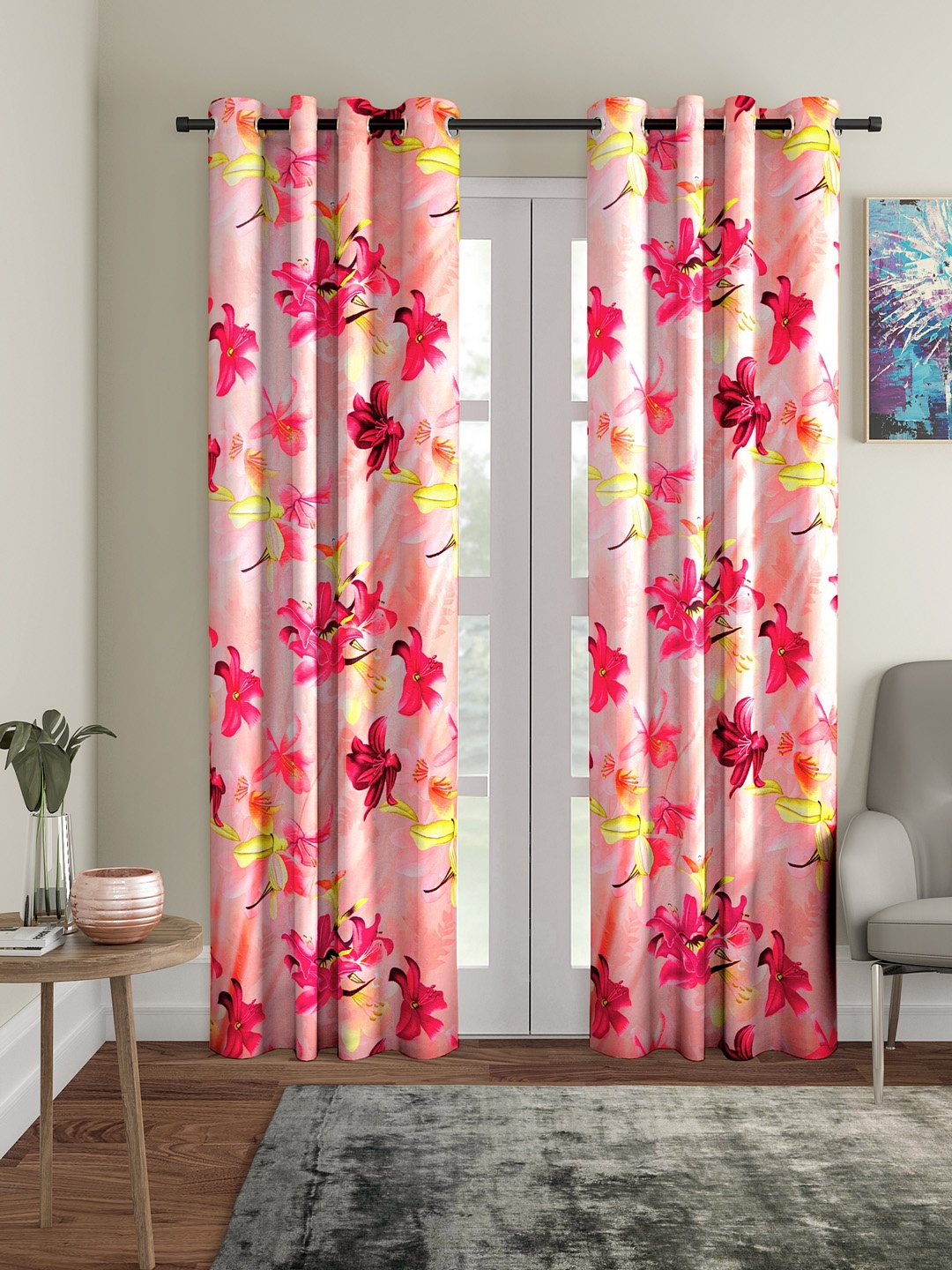 

Home Sizzler Pink Set of 2 Long Door Curtains