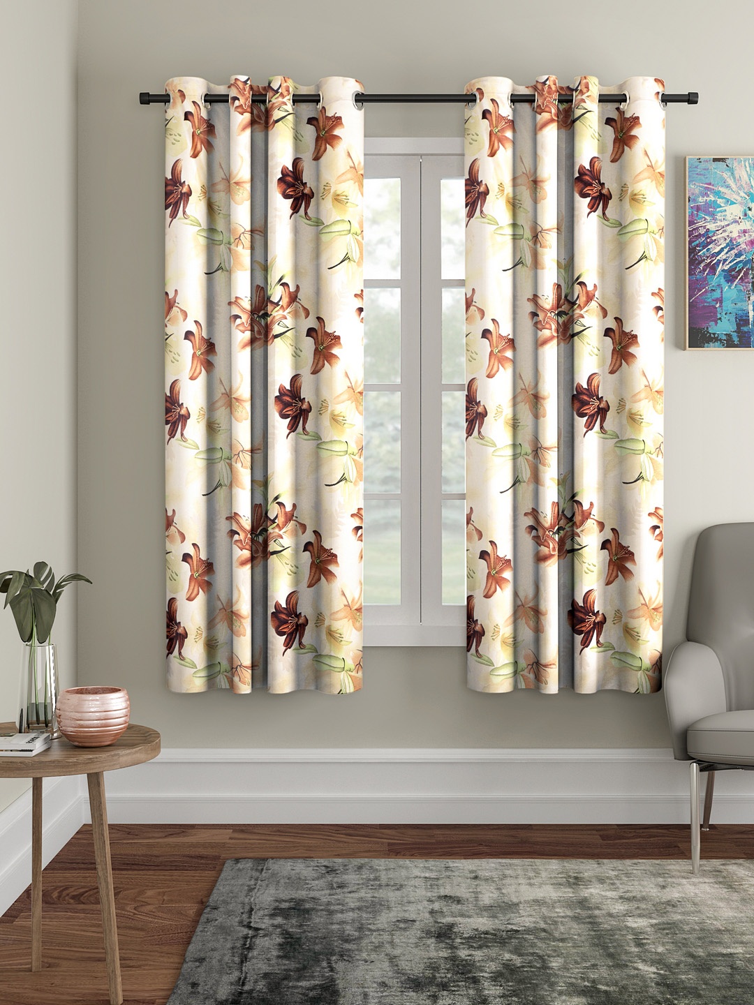 

Home Sizzler Beige & Brown Set of 2 Window Curtains