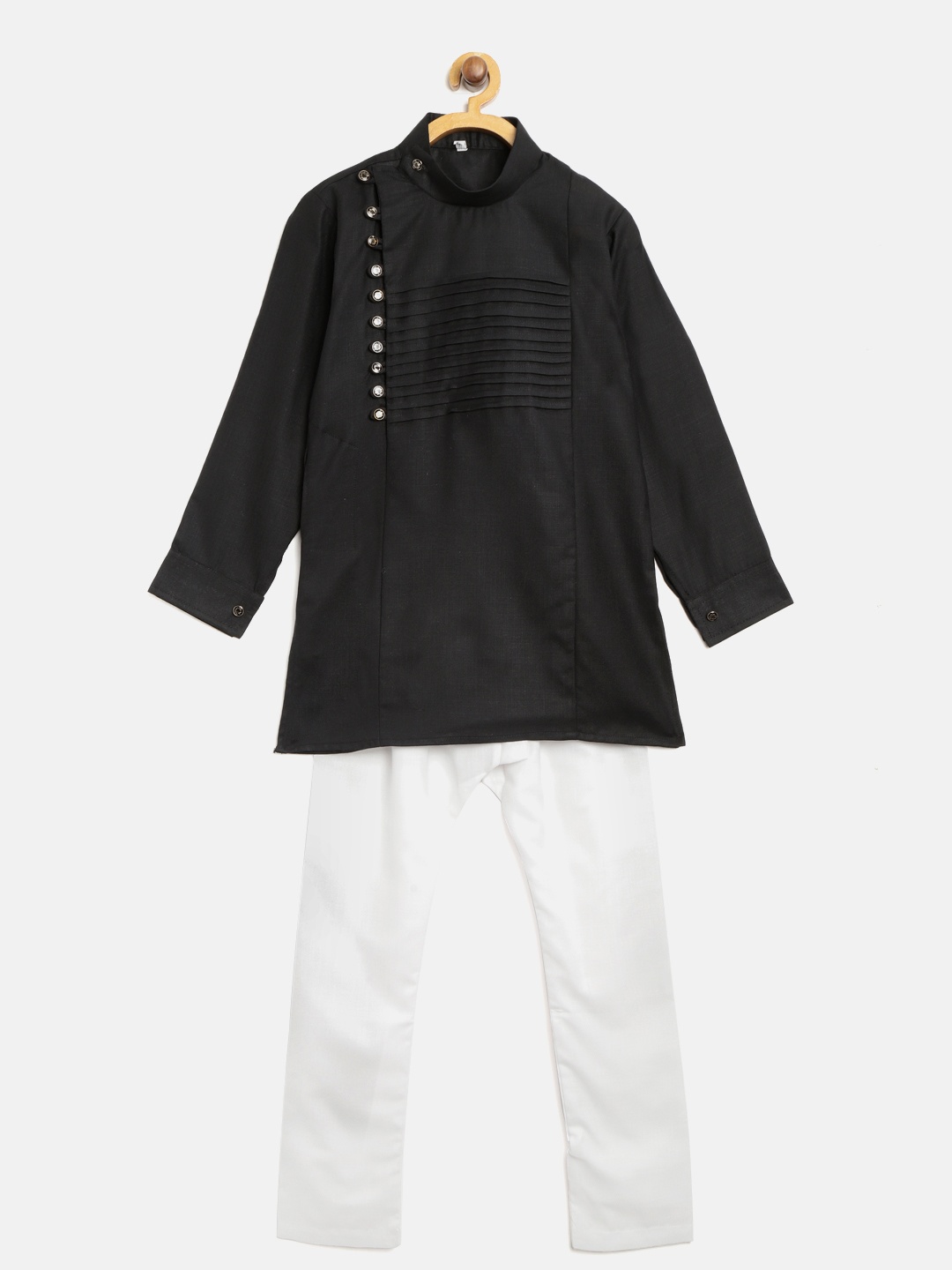 

ahhaaaa Boys Black & White Solid Kurta with Pyjamas