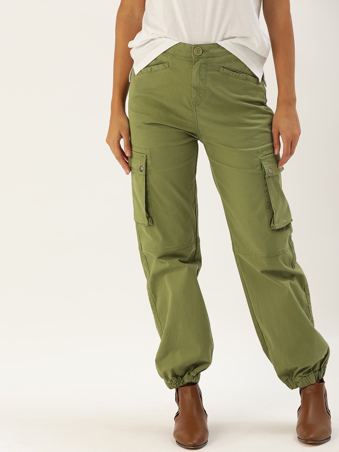

Moda Rapido Women Olive Green Regular Fit Solid Joggers