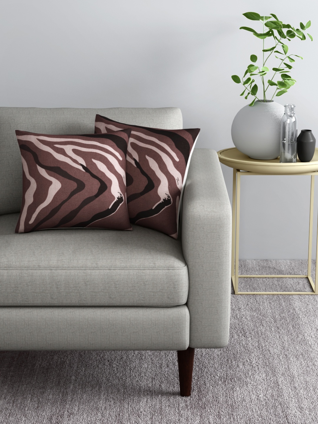 

Aura Set of 2 Brown & Beige Printed Square Cushion Covers