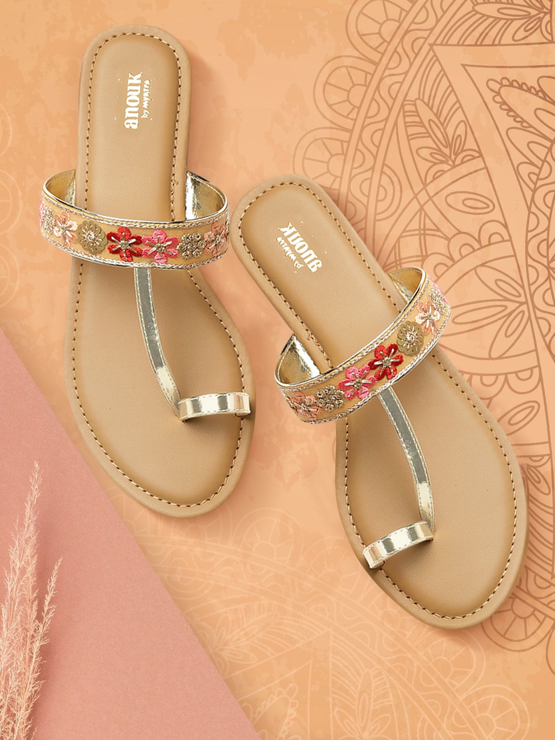 

Anouk Women Gold-Toned Embellished One Toe Flats