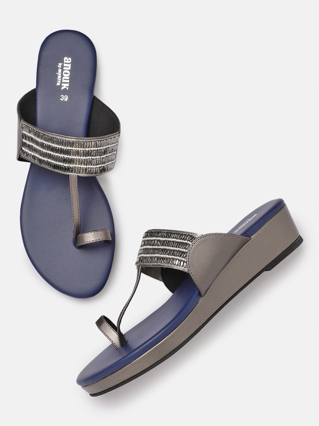 

Anouk Women Grey & Off-White Embellished Sandals