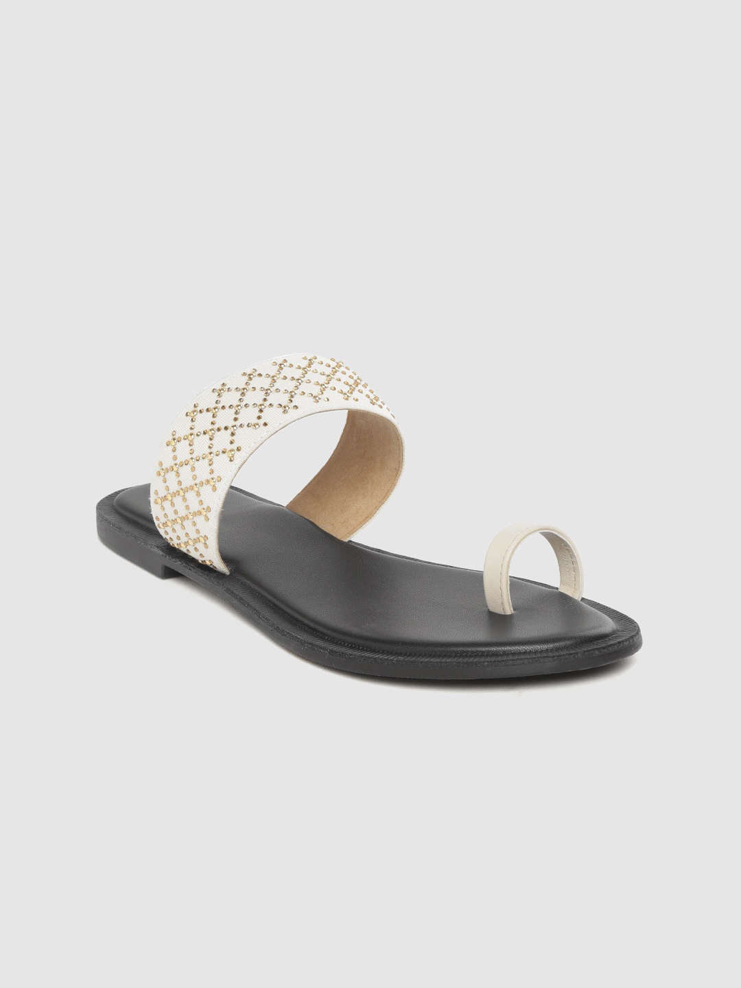 

Anouk Women Off-White & Gold-Toned Embellished Handmade One Toe Flats