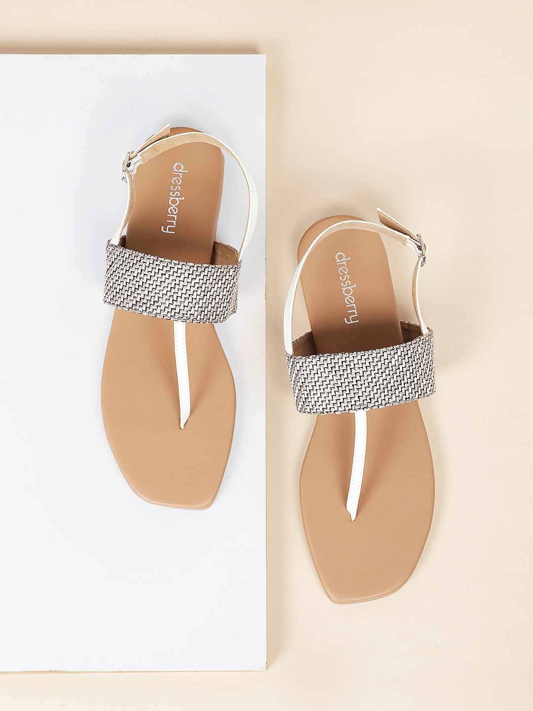 

DressBerry Women Grey Textured T-Strap Flats