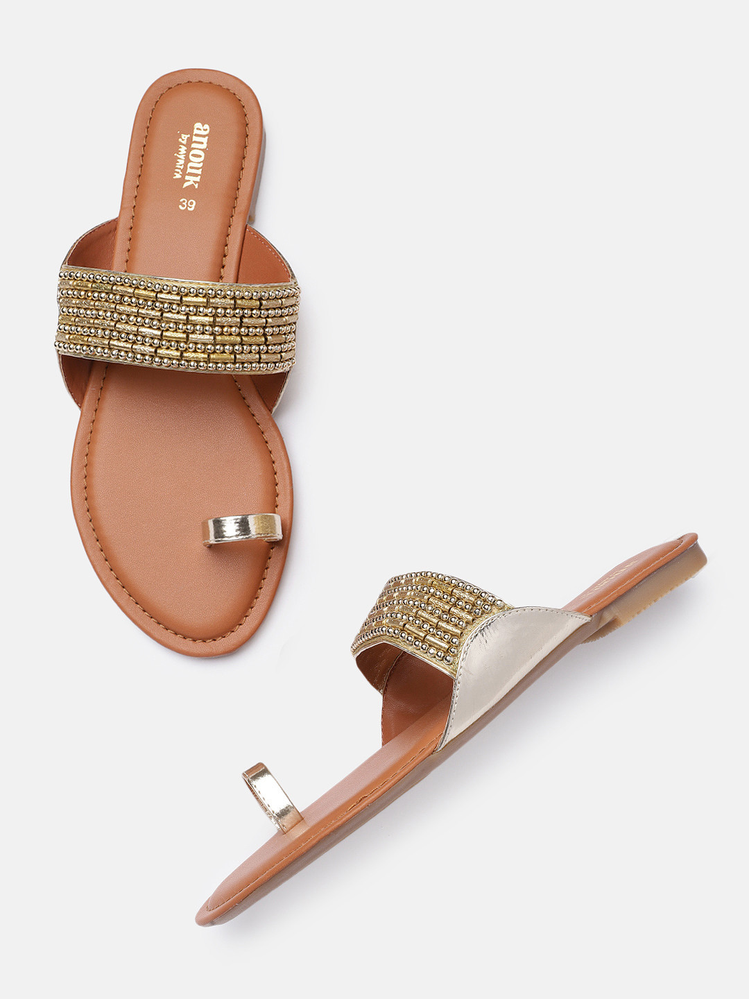 

Anouk Women Gold-Toned Embellished One Toe Flats