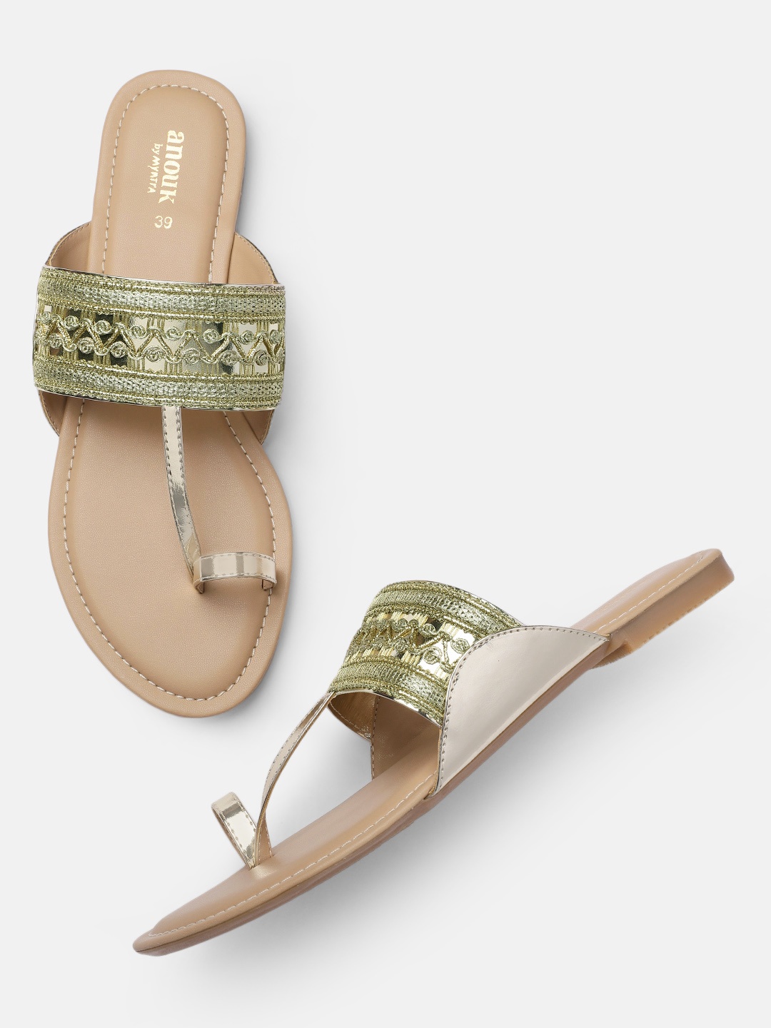 

Anouk Women Gold-Toned Embellished One Toe Flats