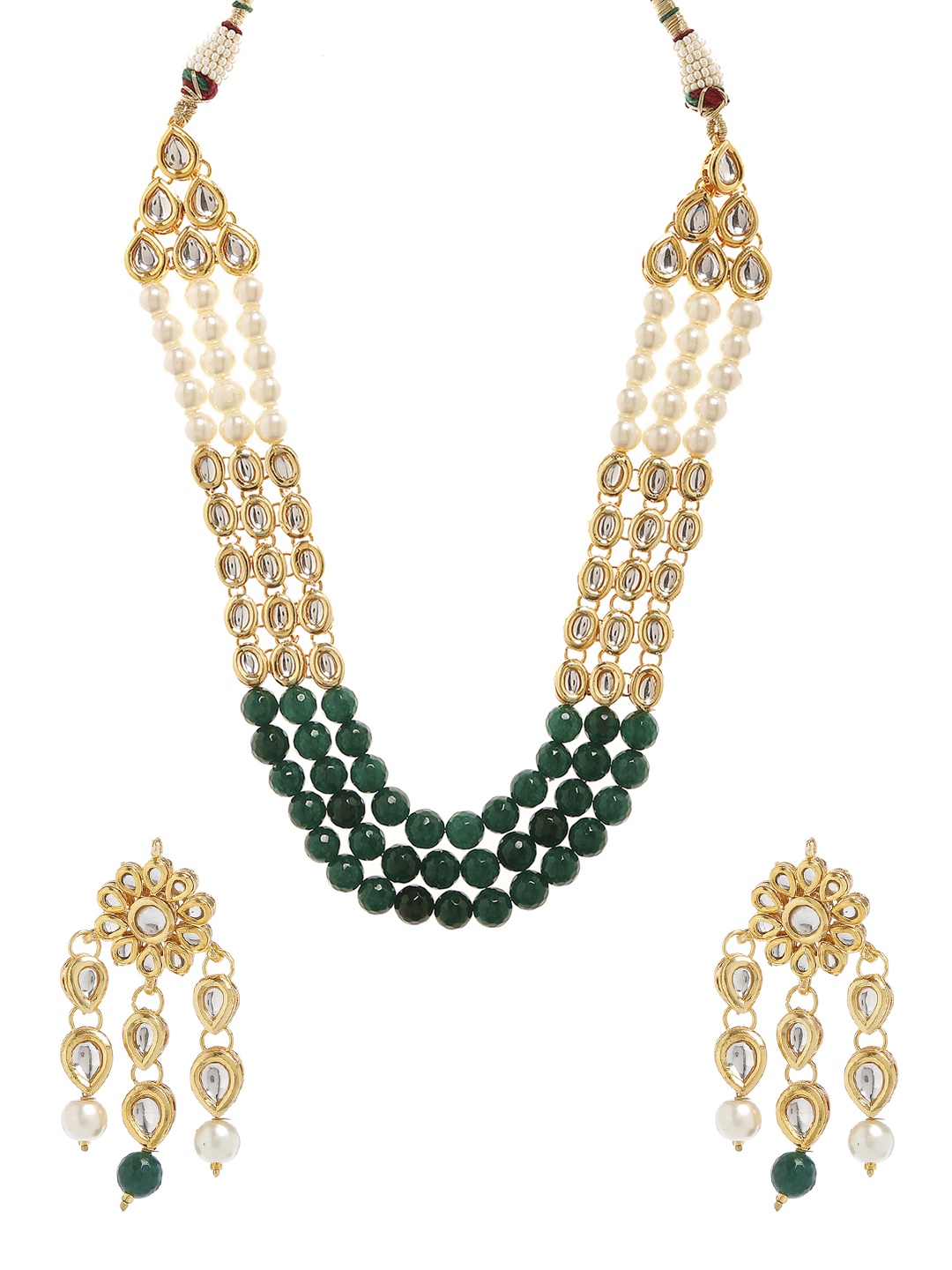 

Bamboo Tree Jewels Gold-Toned & Green Handcrafted Kundan-Studded Jewellery Set