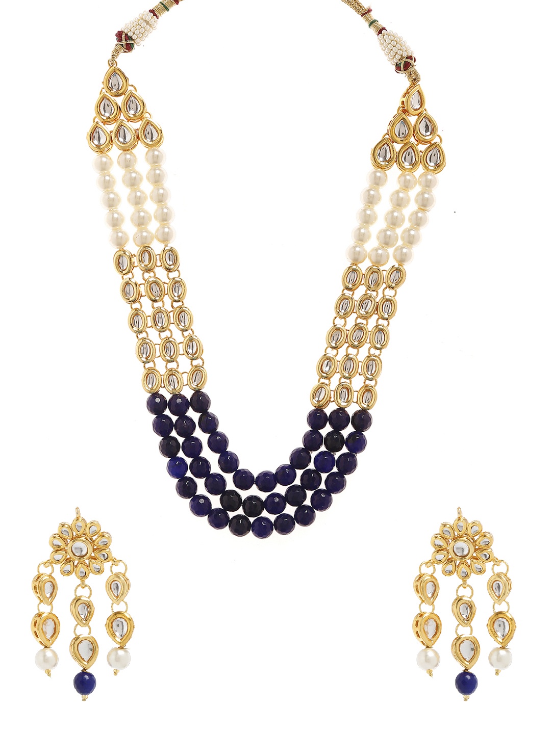 

Bamboo Tree Jewels Gold-Toned & Blue Handcrafted Kundan-Studded Jewellery Set