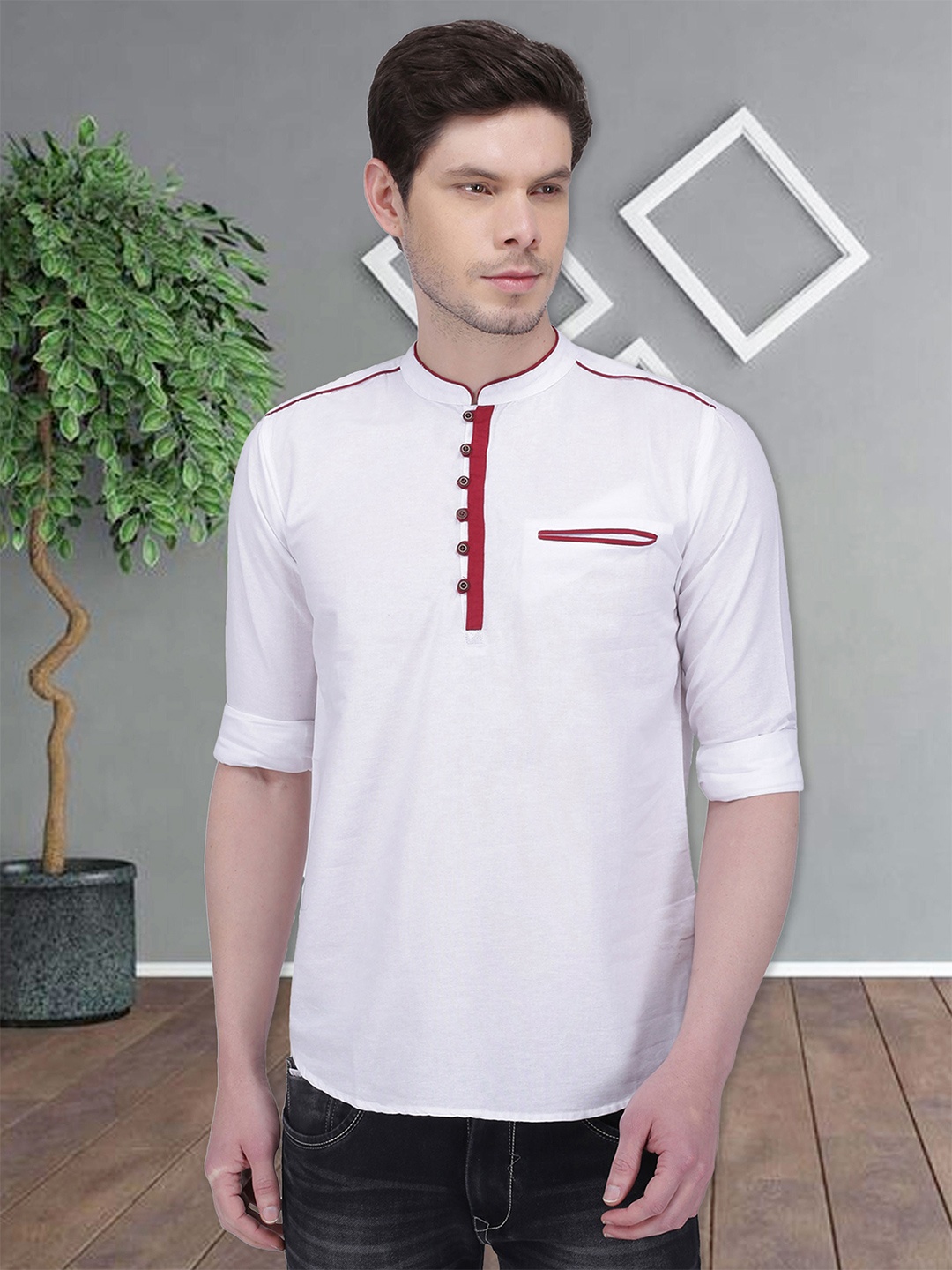 

Kuons Avenue Men White Solid Straight Kurta