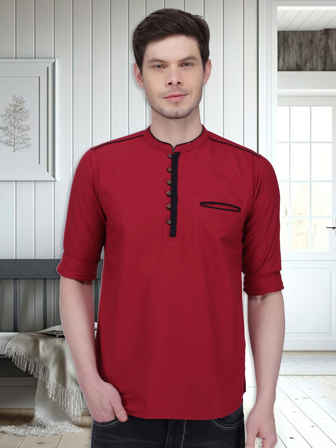 

Kuons Avenue Men Maroon Solid Straight Kurta