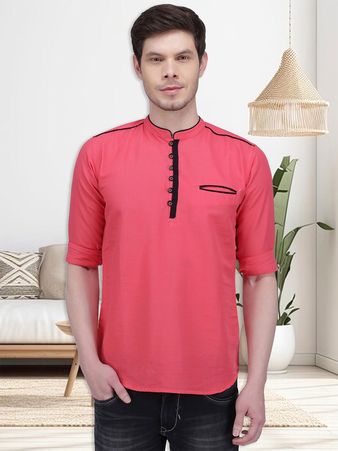 

Kuons Avenue Men Pink Solid Straight Kurta