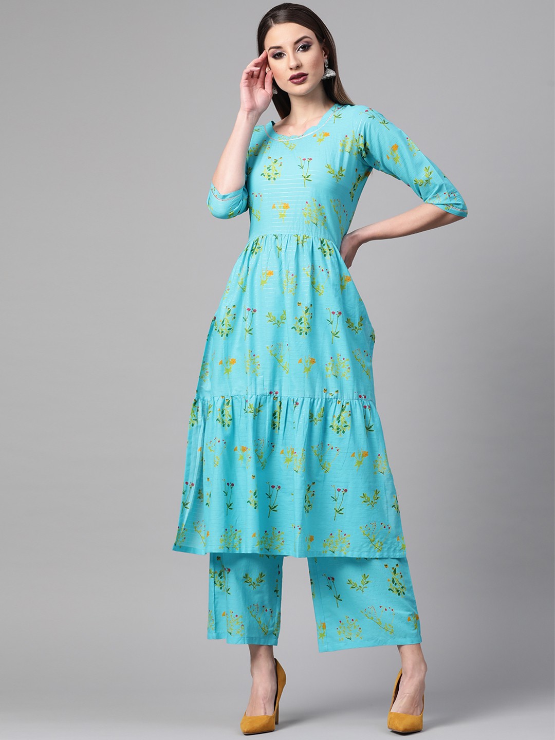

Gerua By Libas Women Blue Green Printed Kurta with Palazzos