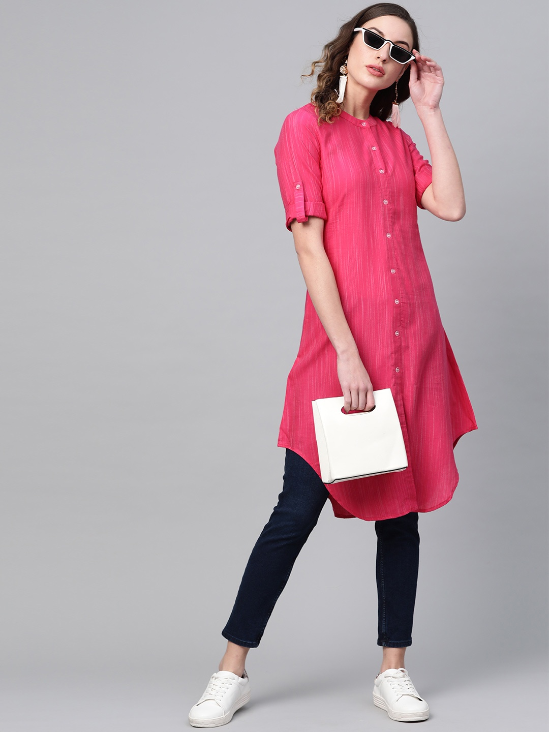

GERUA Women Magenta Striped A-Line Kurta