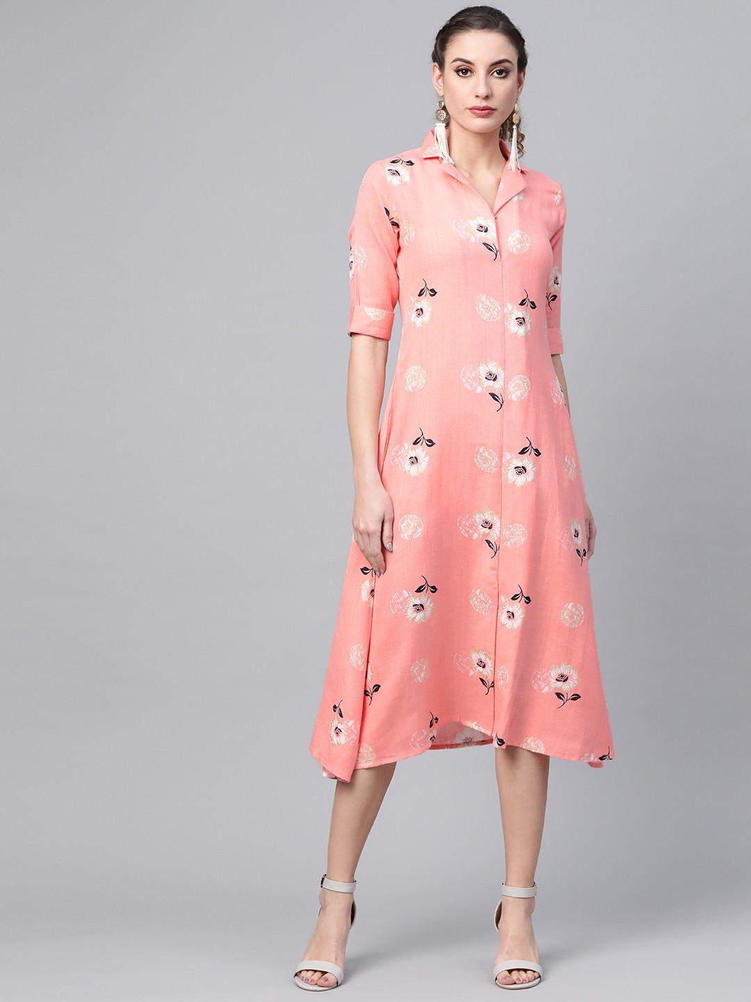 

Gerua By Libas Women Pink White Printed A-Line Dress