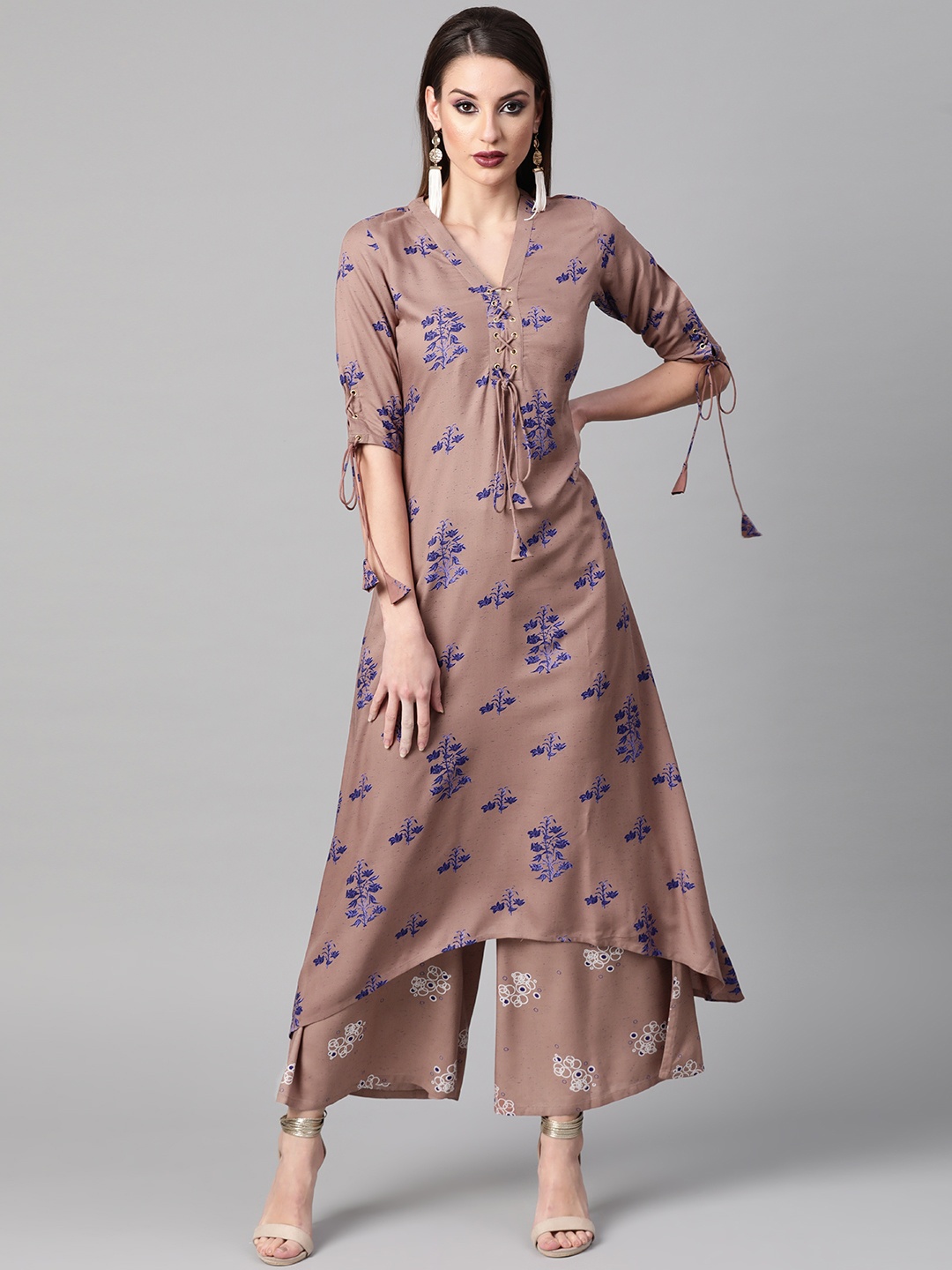

GERUA Women Brown & Blue Printed Kurta with Palazzos