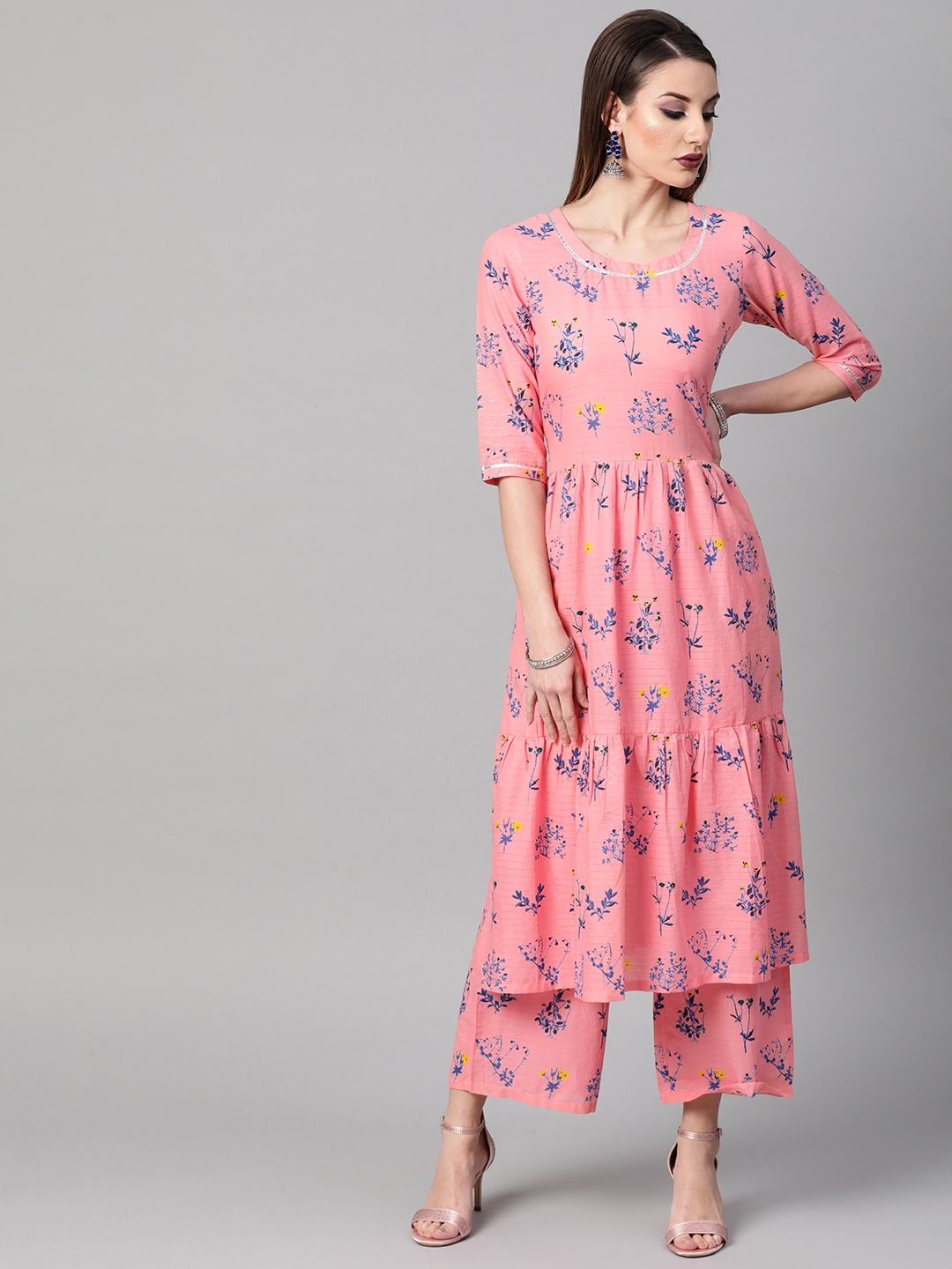 

Gerua By Libas Women Pink Blue Printed Kurta with Palazzos