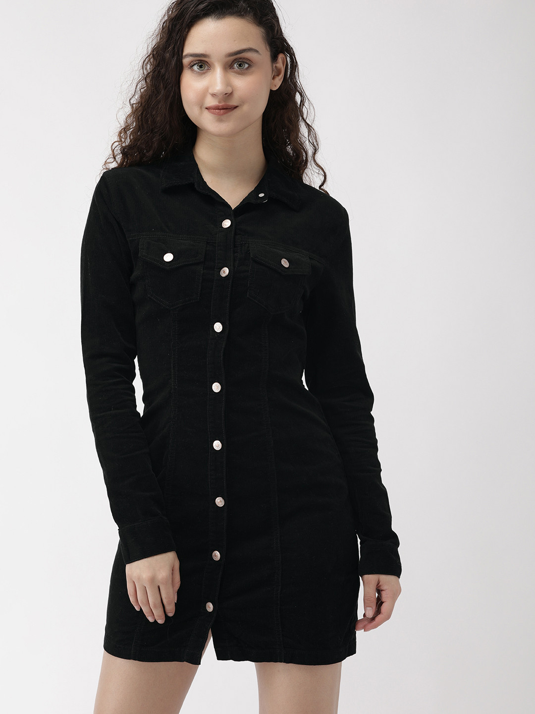 

FOREVER 21 Women Black Solid Shirt Dress