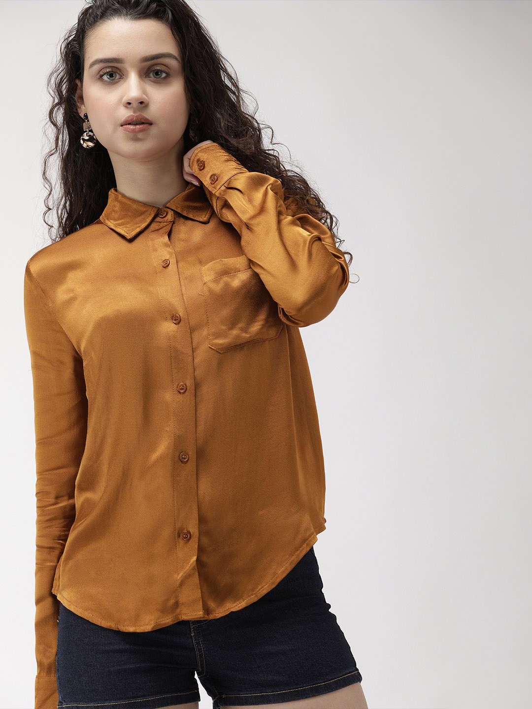 

FOREVER 21 Women Brown Regular Fit Solid Casual Shirt