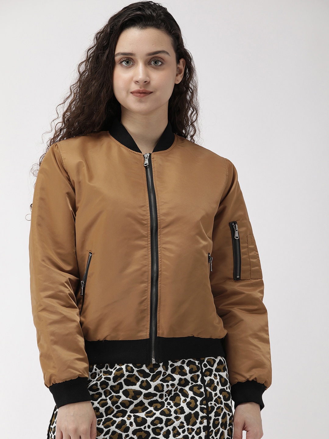 

FOREVER 21 Women Brown Solid Bomber Jacket