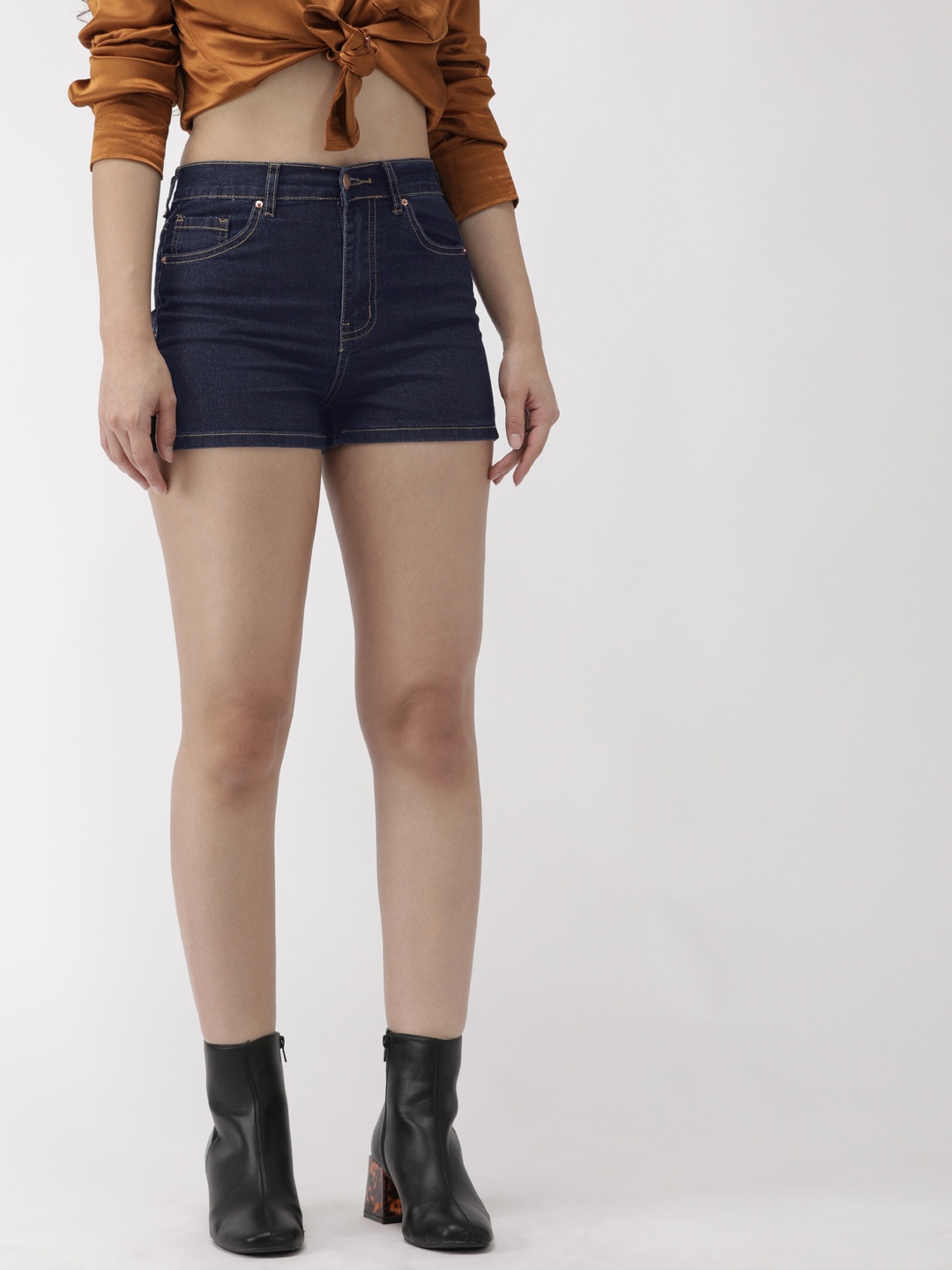 

FOREVER 21 Women Blue Solid Regular Fit Denim Shorts