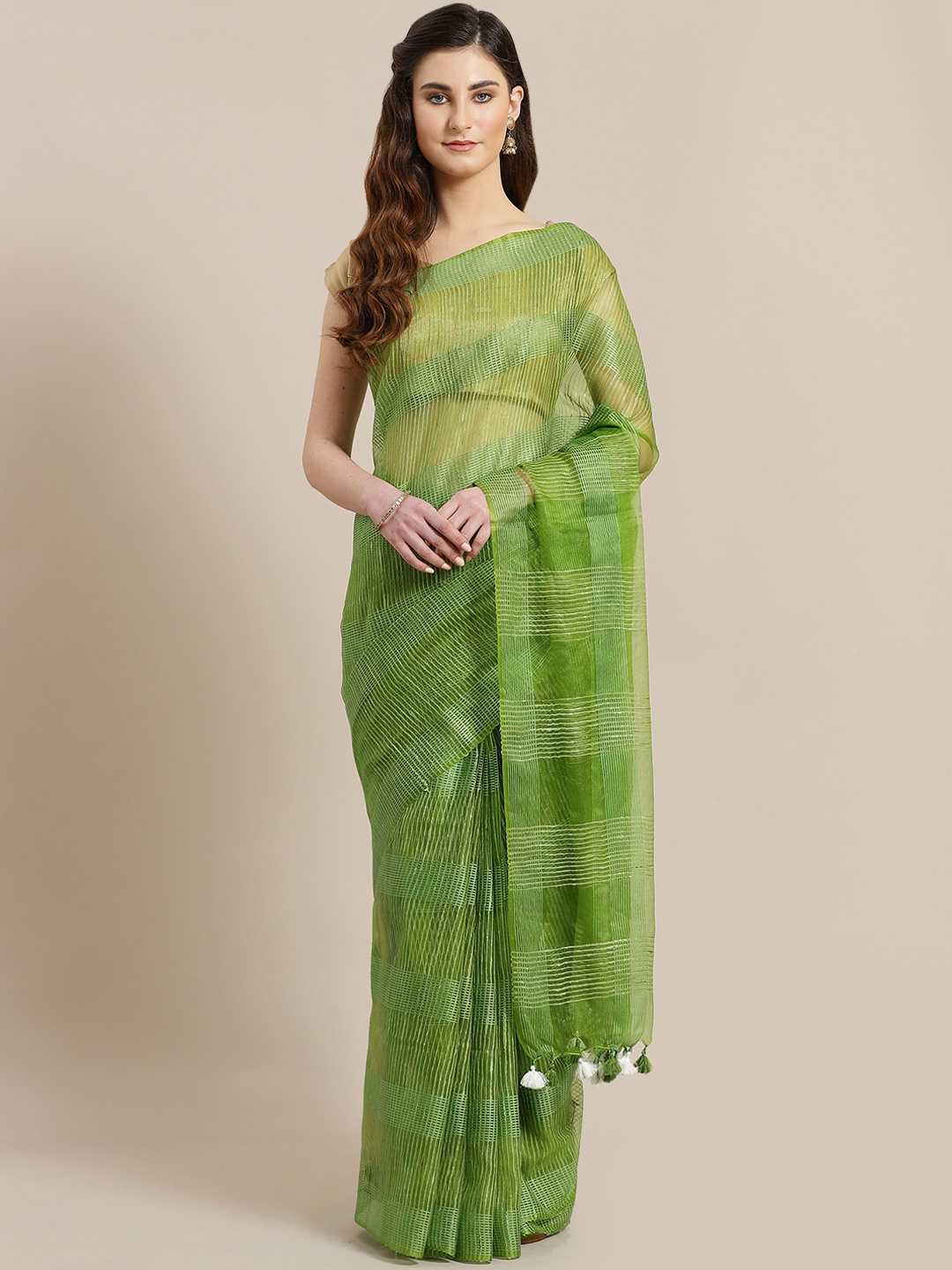 

Kalakari India Green Self-Checked Handwoven Sustainable Saree