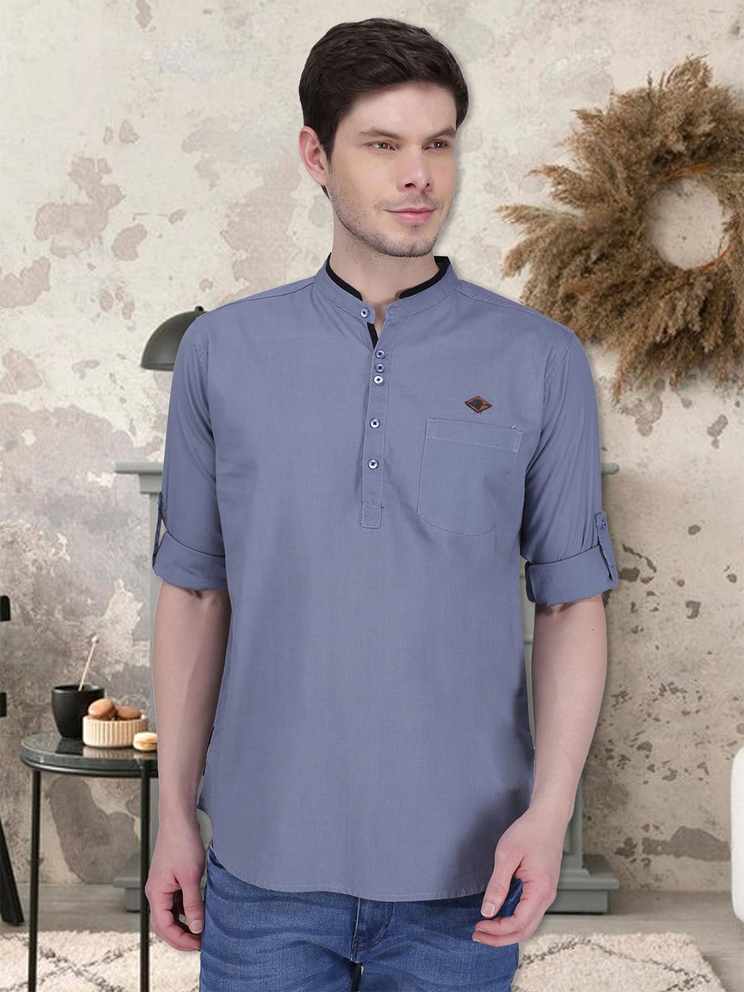 

Kuons Avenue Men Grey Solid Straight Kurta