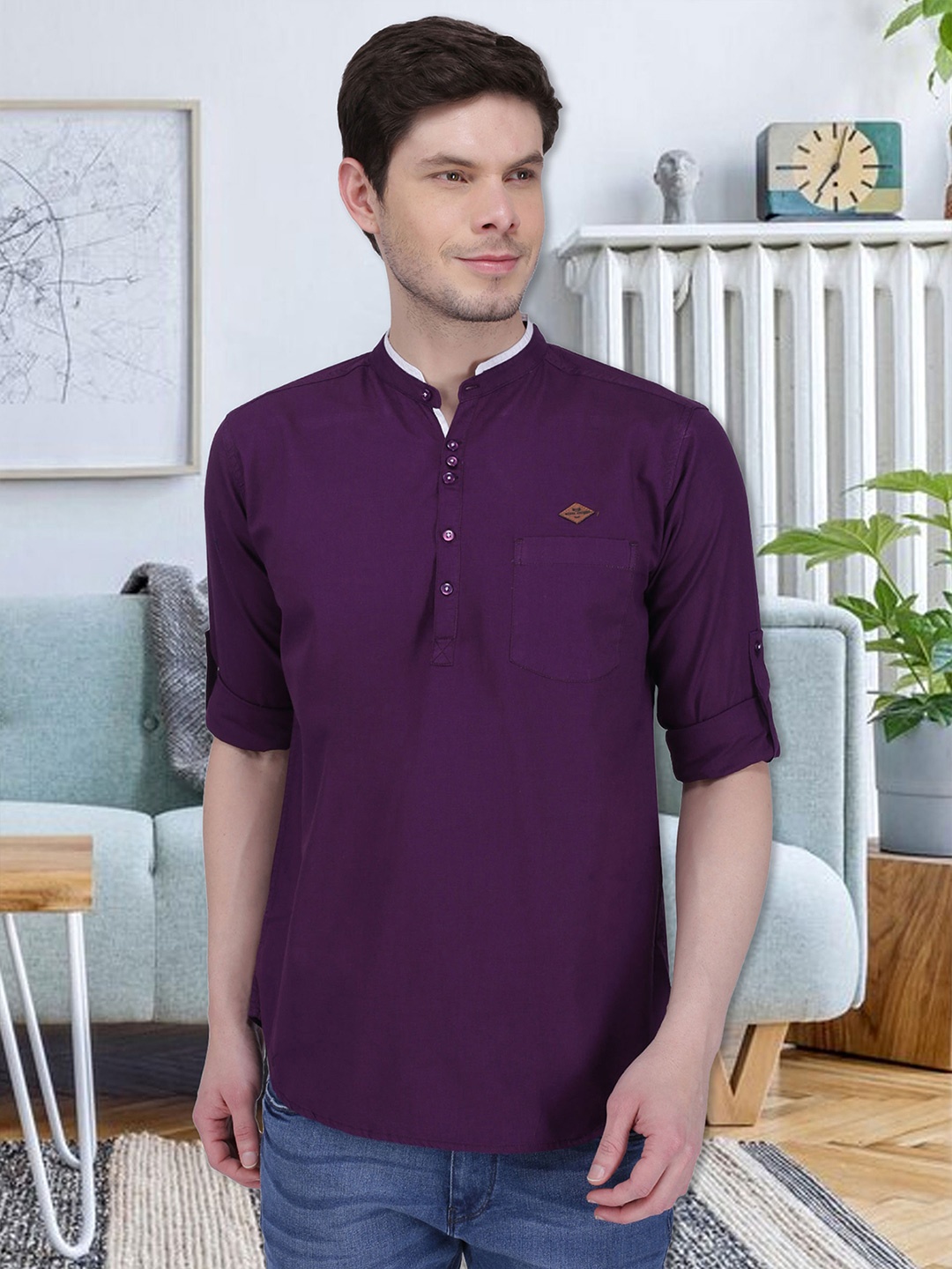 

Kuons Avenue Men Purple Solid Straight Kurta