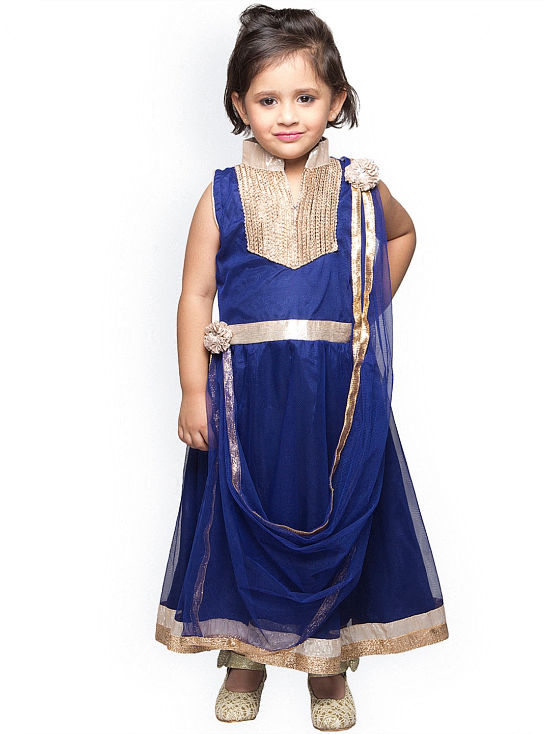 

StyleStone Girls Navy Sequinned Anarkali Churidar Kurta with Dupatta, Navy blue
