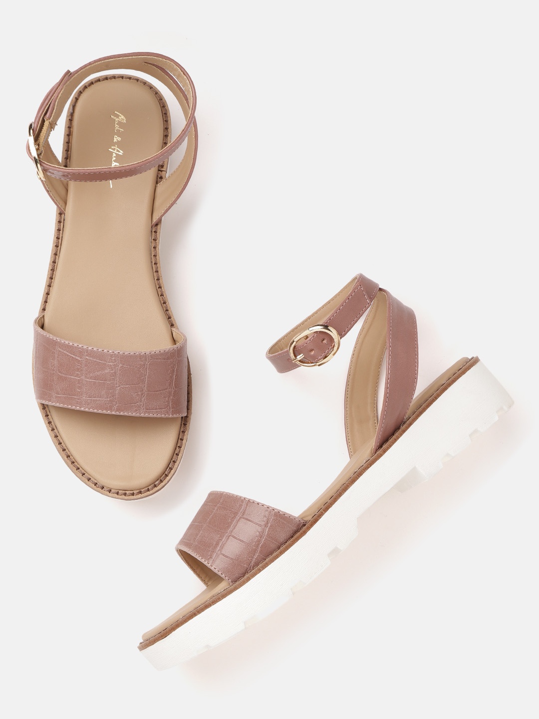 

Mast & Harbour Women Dusty Pink Croc Textured Mid-Top Open Toe Flats
