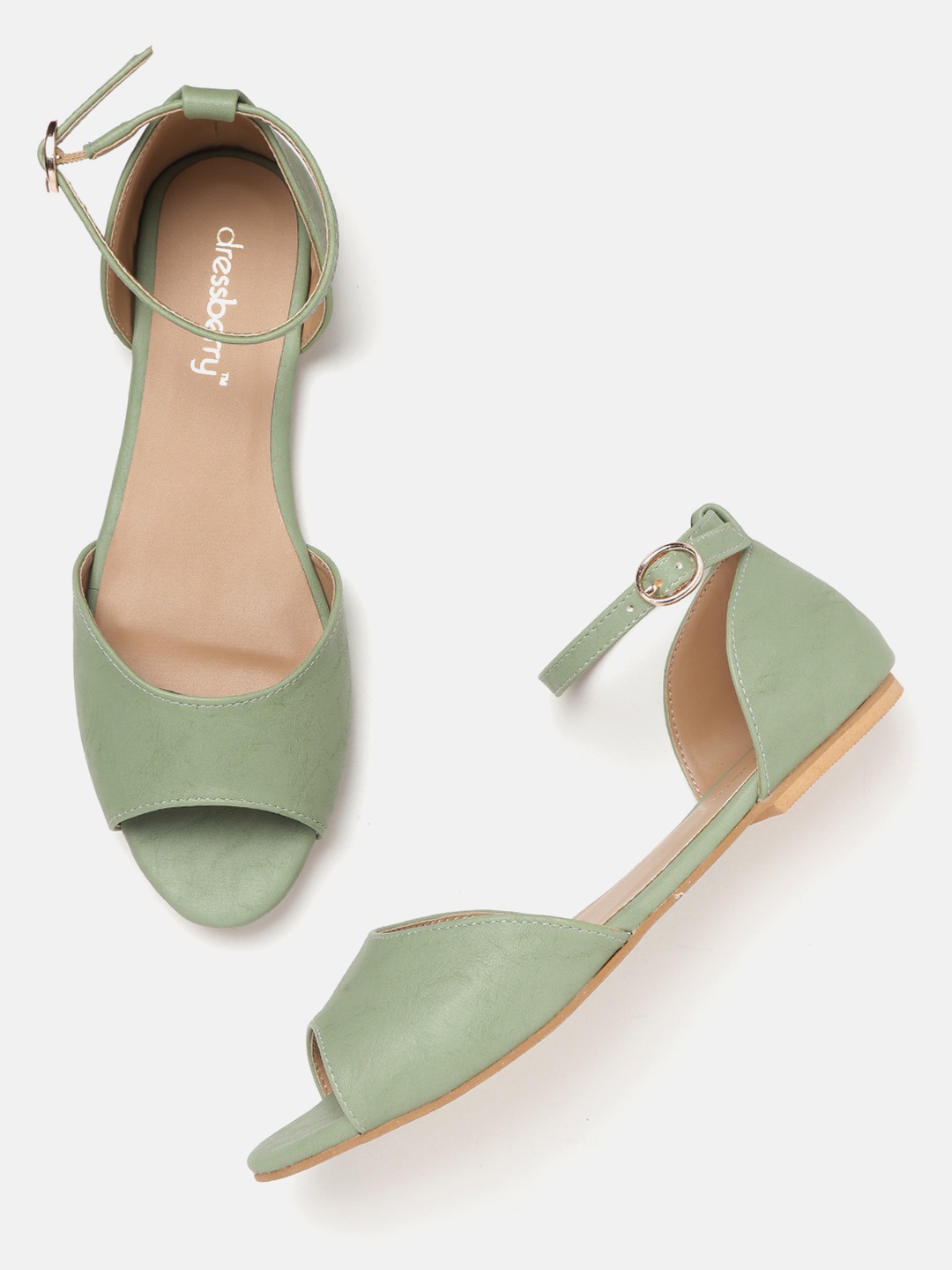 

DressBerry Women Olive Green Solid Open Toe Flats