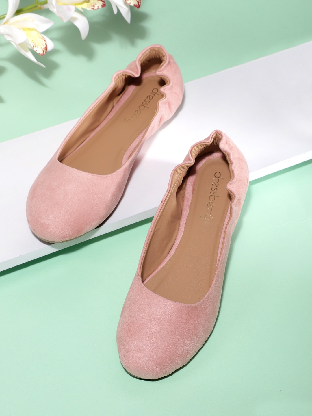 

DressBerry Women Pink Suede Finish Solid Ballerinas