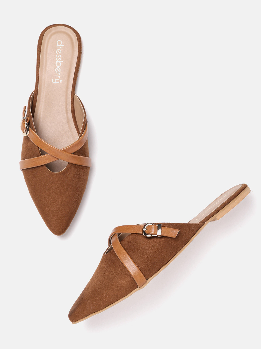

DressBerry Women Brown Solid Mules