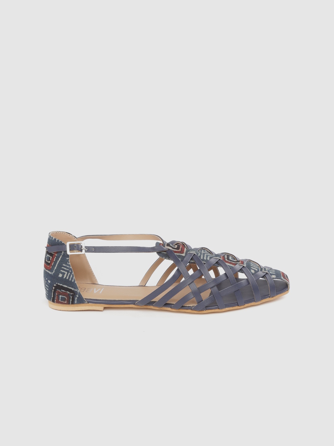 

Taavi Women Navy Blue Solid Flats with Printed Detail