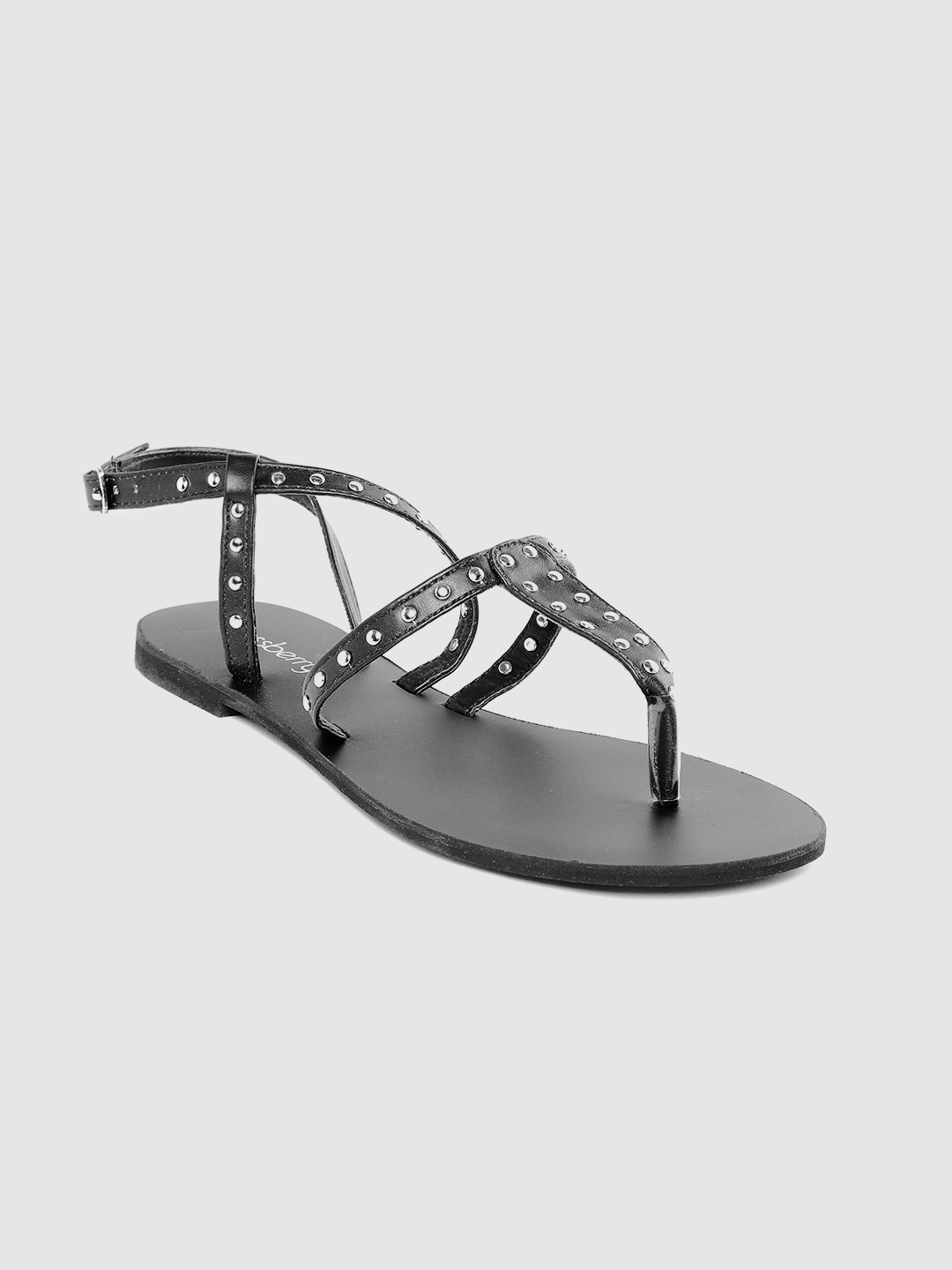 

DressBerry Women Black Embellished T-Strap Flats