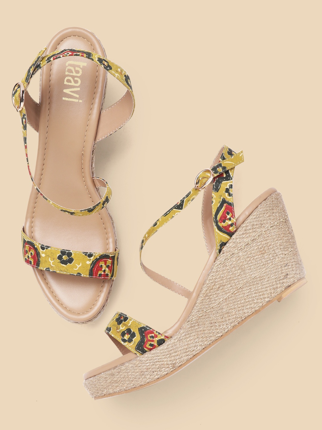 

Taavi Women Lime Green & Black Printed Wedges