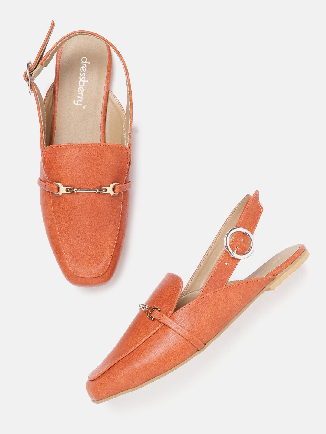 

DressBerry Women Rust Orange Solid Mules