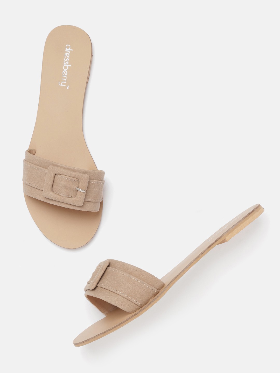 

DressBerry Women Beige Solid Open Toe Flats