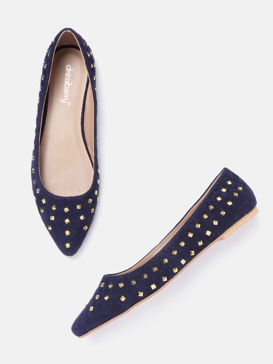 

DressBerry Women Navy Blue Quilted & Embellished Ballerinas