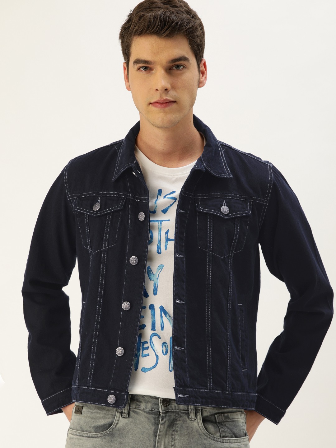 

American Crew Men Blue Regular Fit Solid Denim Jacket