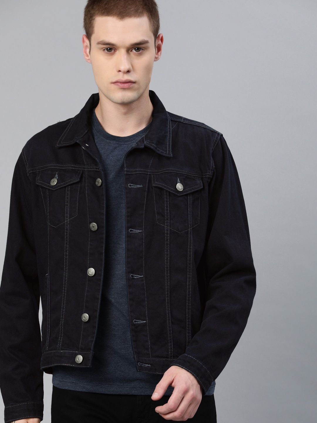 

American Crew Men Blue Solid Denim Jacket