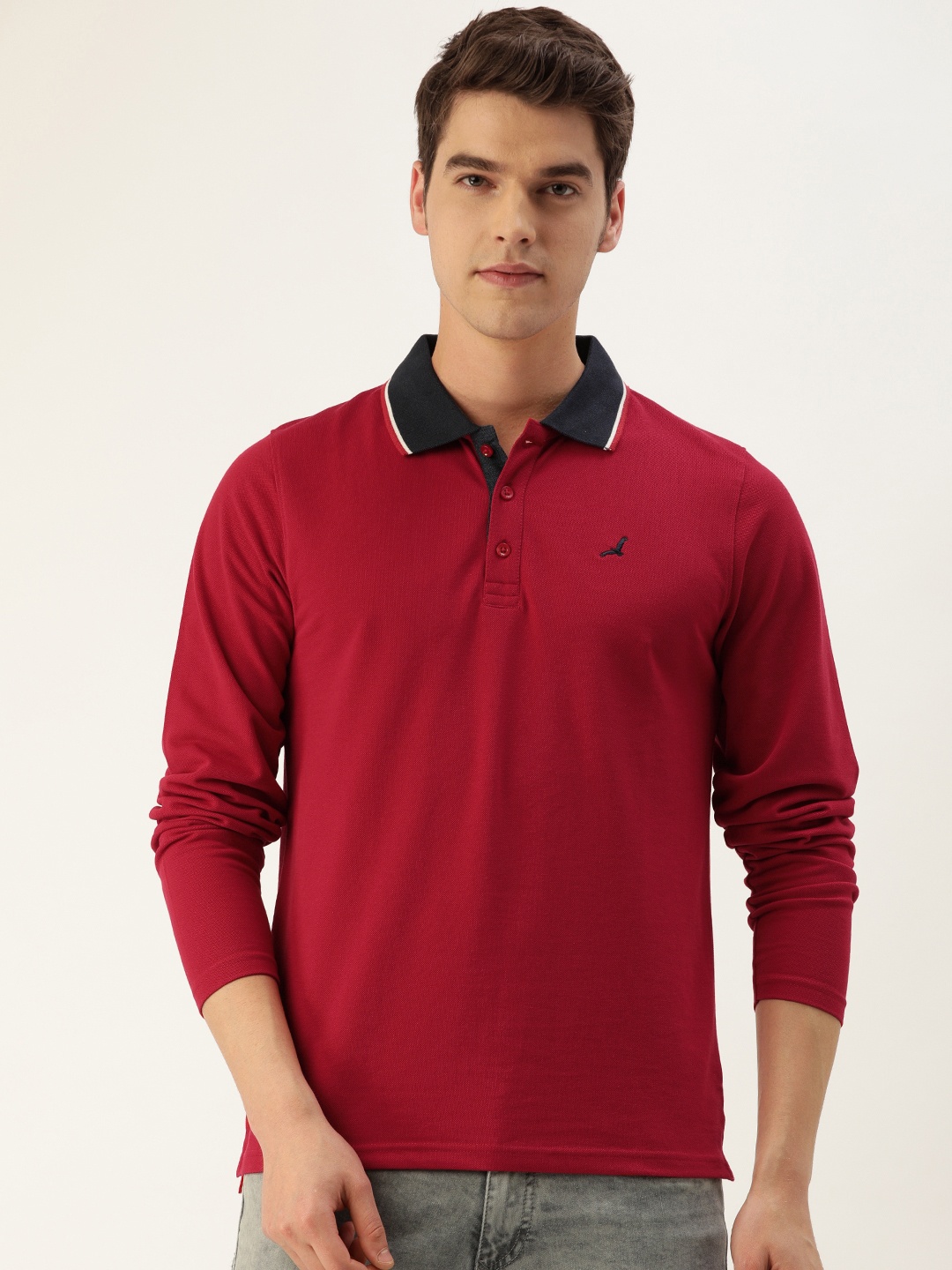 

American Crew Men Red Solid Polo Collar T-shirt