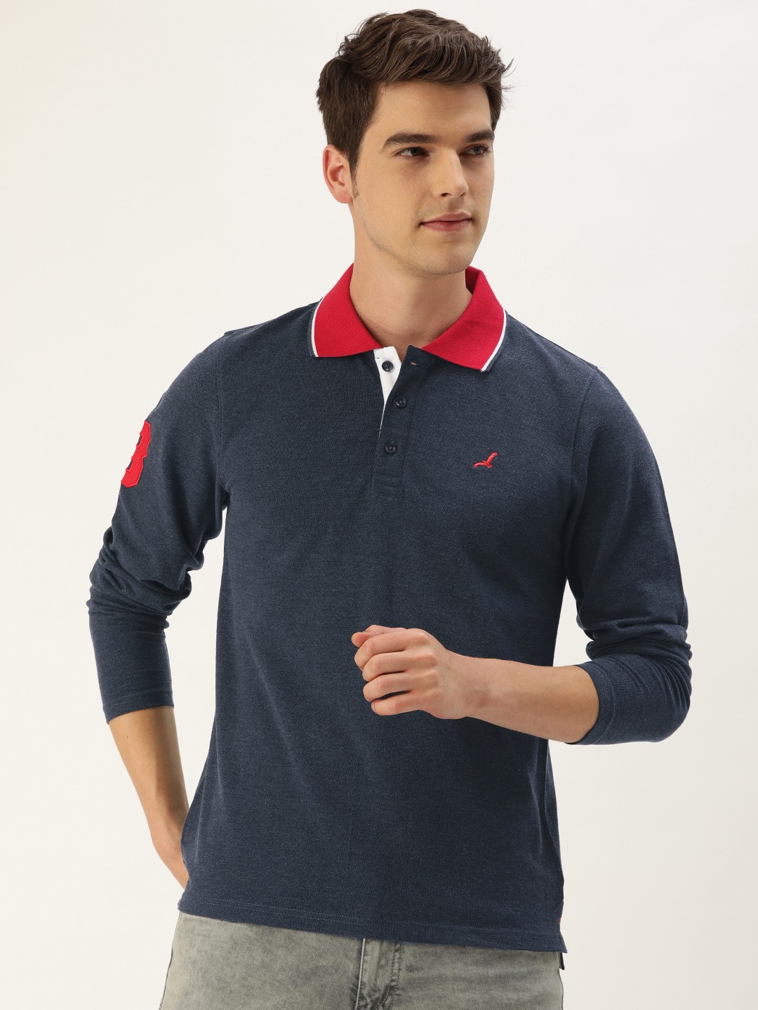 

American Crew Men Navy Blue Solid Polo Collar T-shirt