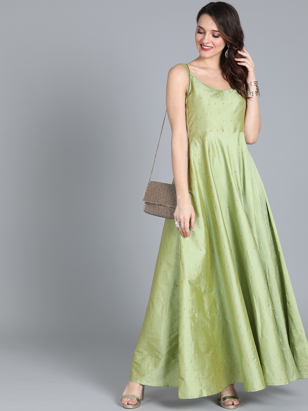 

Ethnovog Sage Green Woven Design Made To Measure Maxi Dress