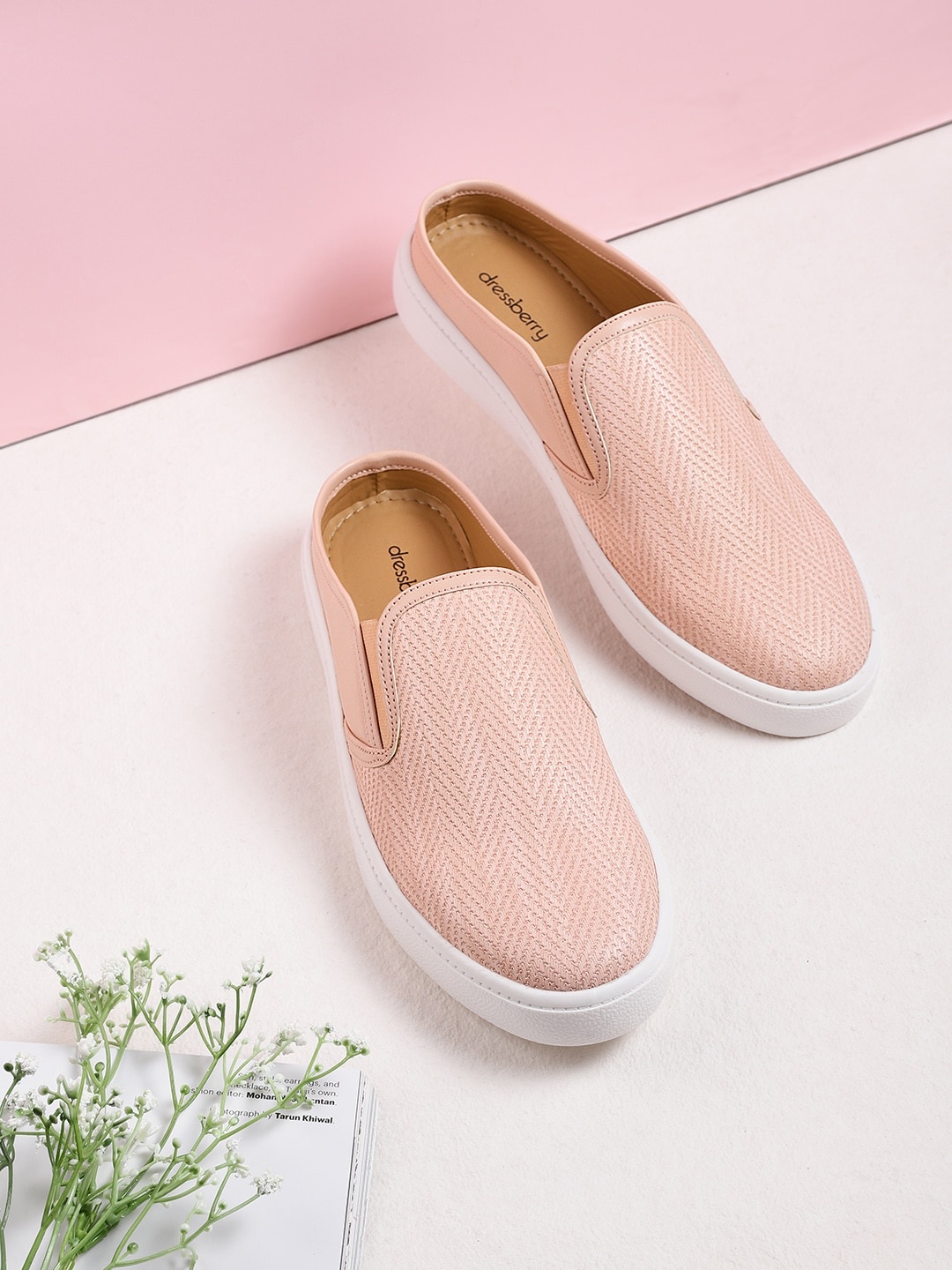 

DressBerry Women Peach-Coloured Textured Slip-On Sneakers