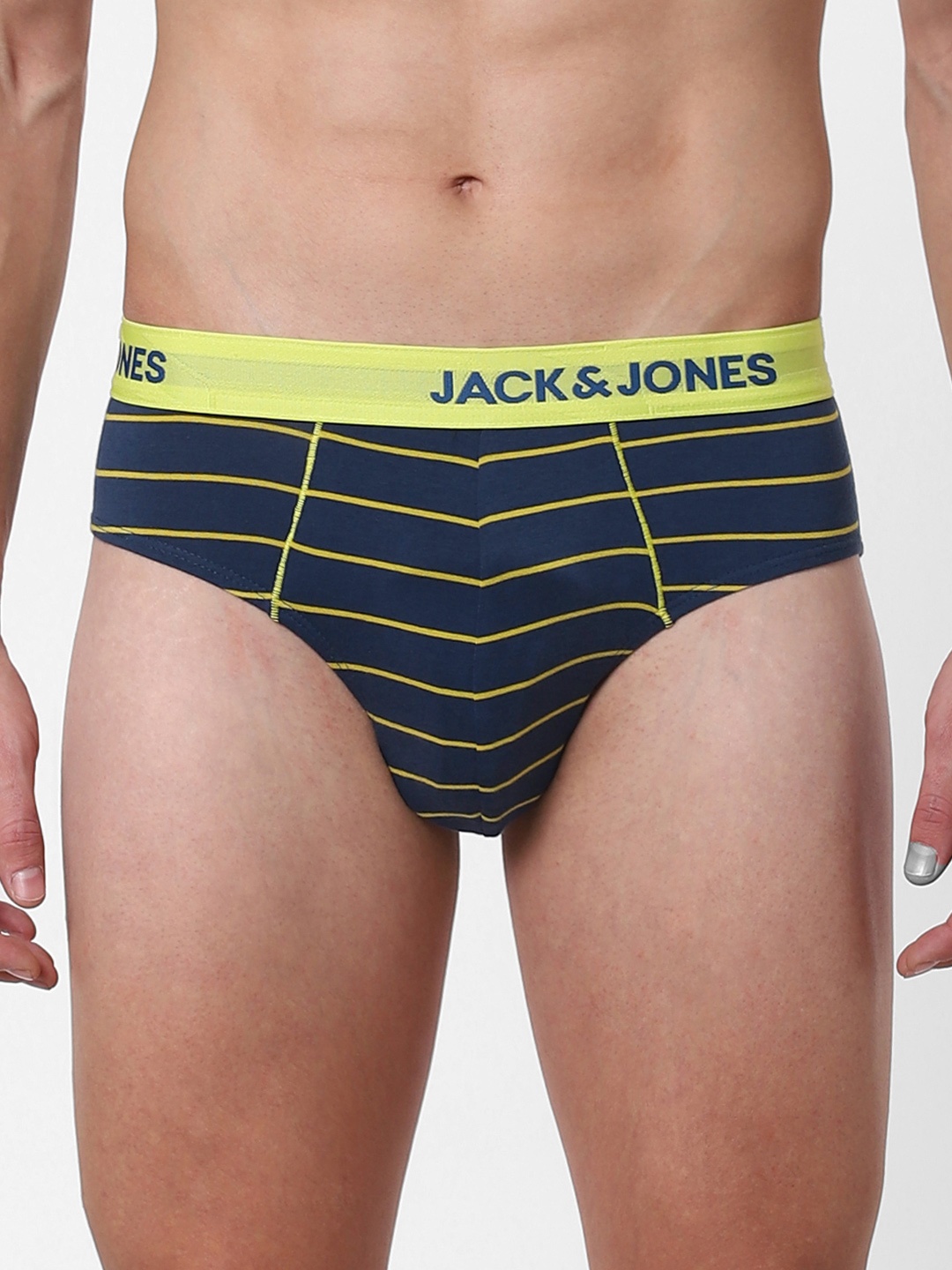

Jack & Jones Men Navy Blue & Green Striped Briefs 2114344001