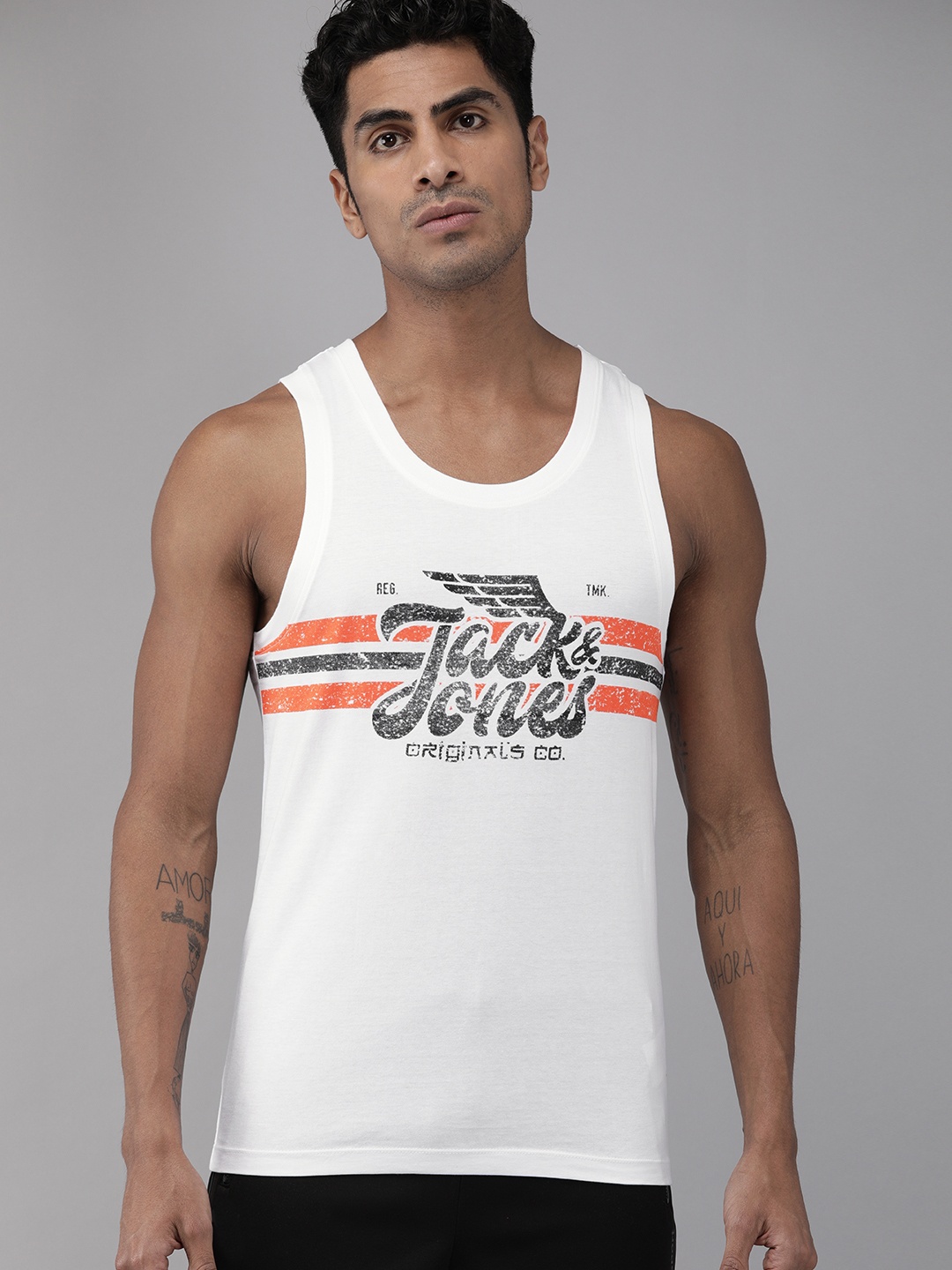 

Jack & Jones Men White Printed Innerwear Vest 2114555006